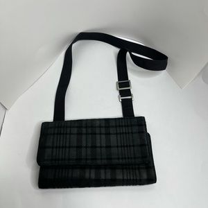 J.Crew Plaid Leather Fold Over Crossbody Purse Black Gray Red Holiday